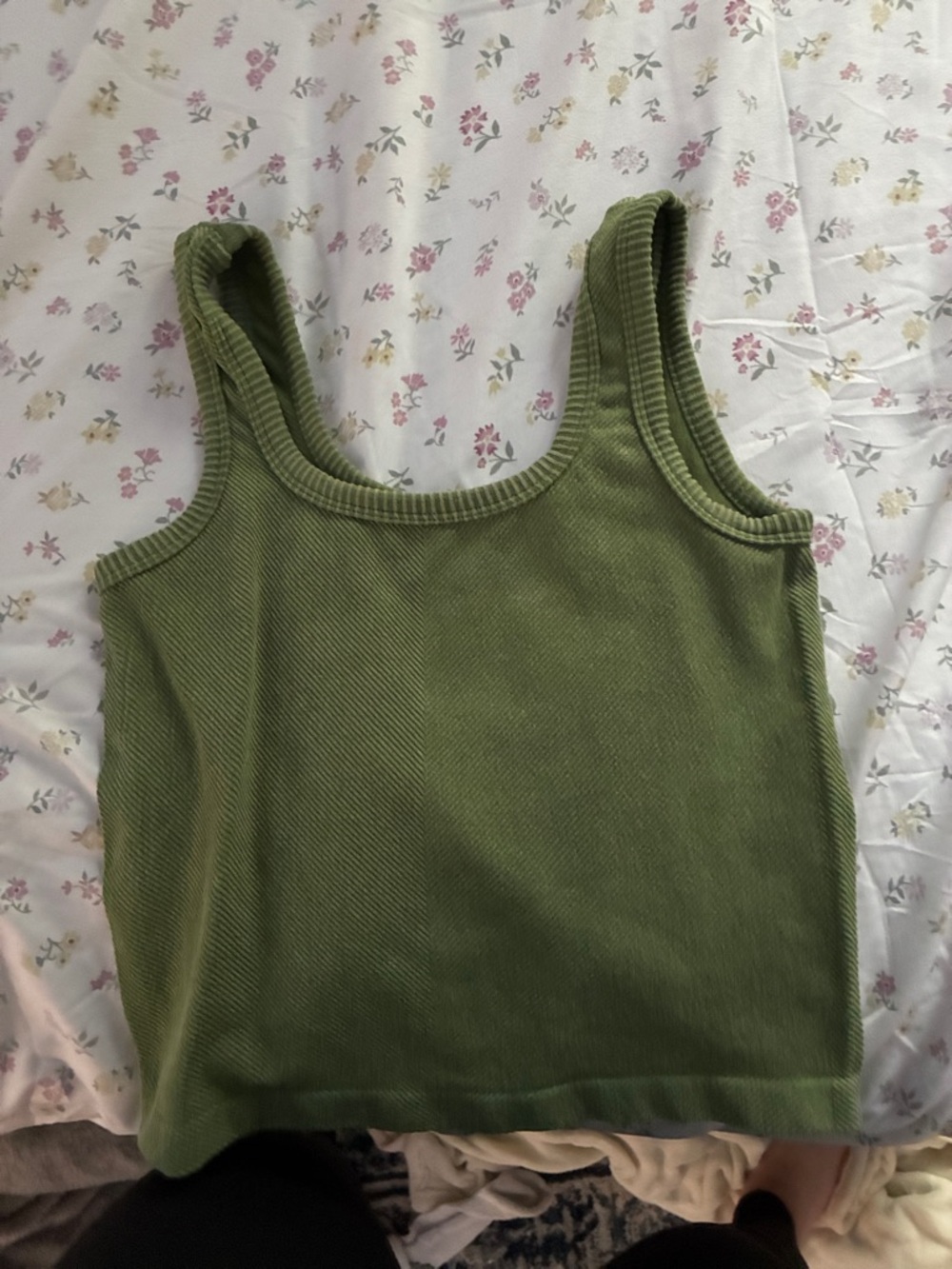 Ribbed Olive Tank Top with Wide Straps